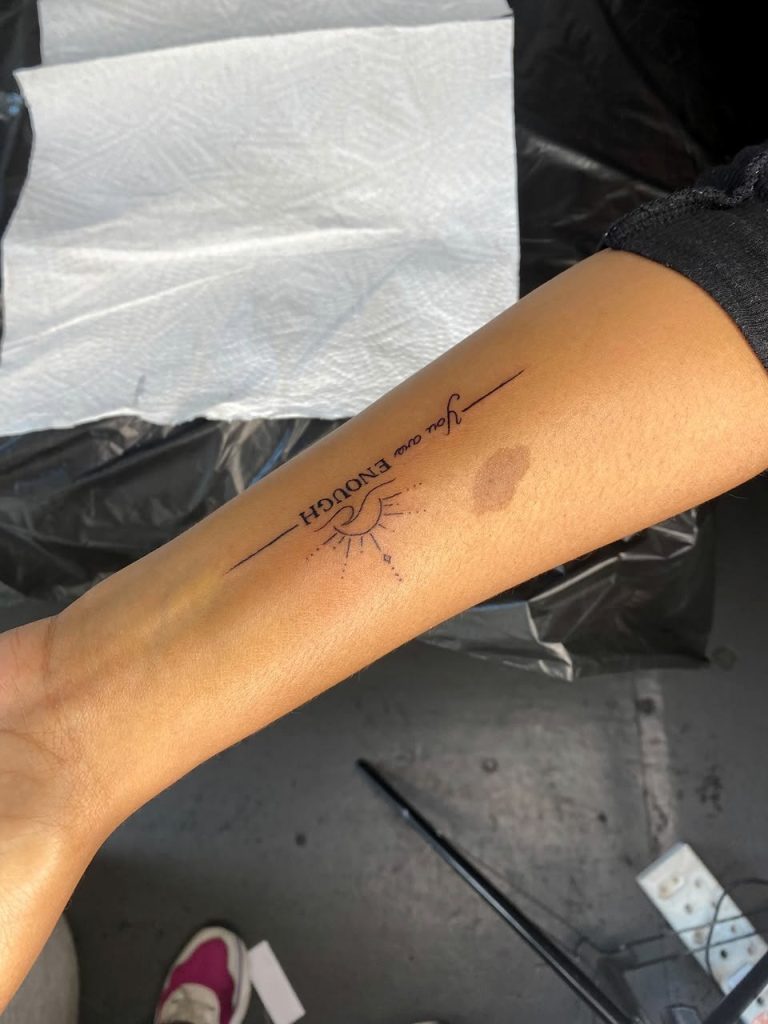 Fine line tattoo by Woke Tattoo Studio in Randburg
