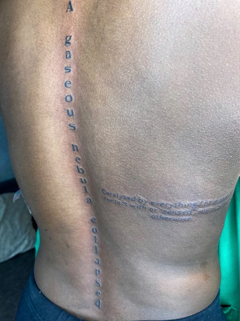 Fine line tattoo by Woke Tattoo Studio in Randburg
