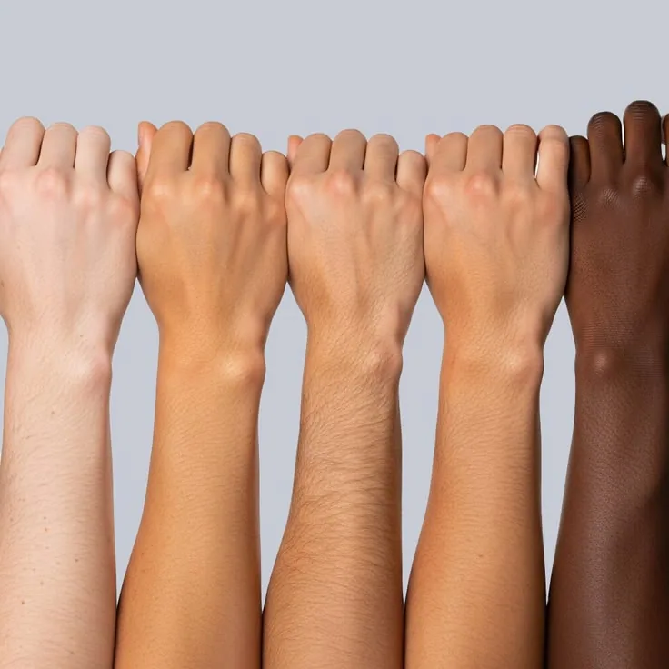 Arms showing a natural range of light, medium and deep skin tones