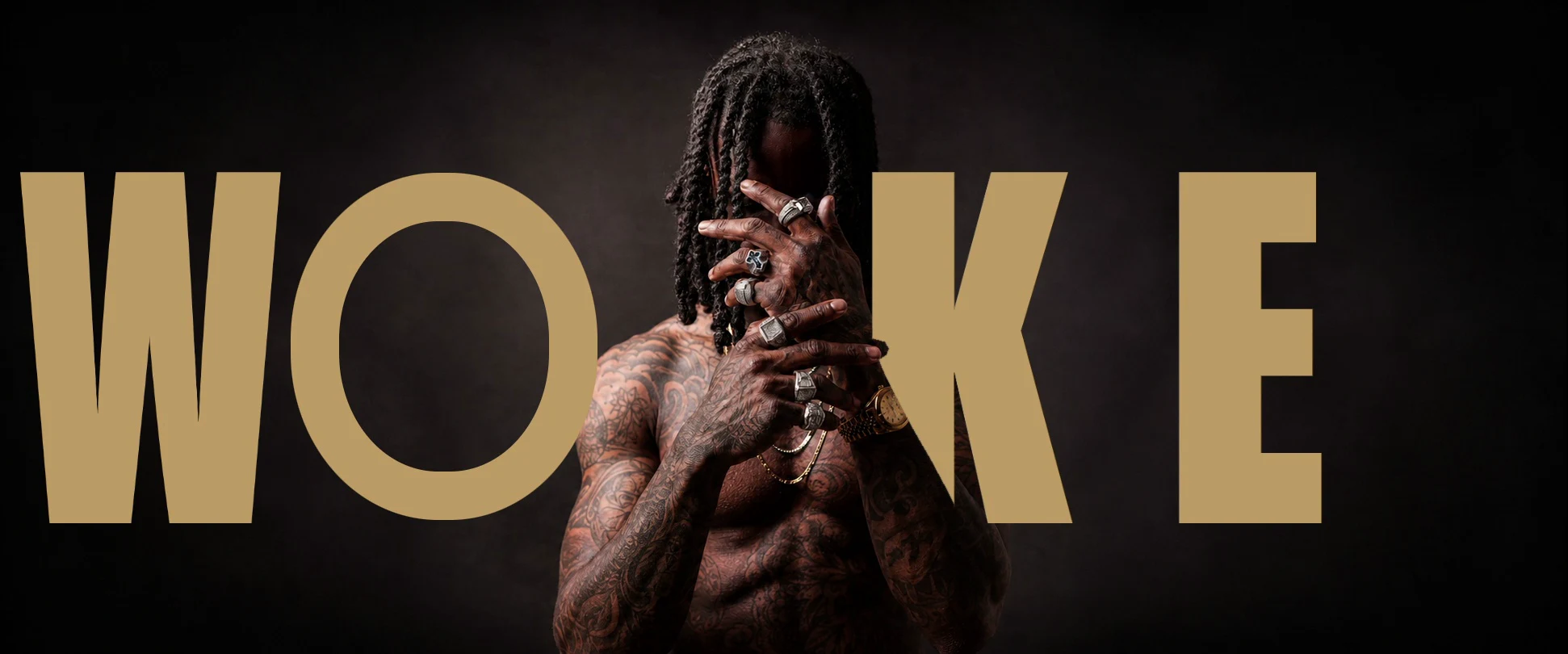 Woke Tattoo Studio portrait banner with the word WOKE
